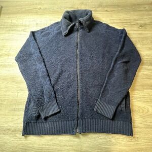 Alps Full Zip Cardigan Mens XL Navy Blue Cable Knit Sleeve Textured Sweater T35